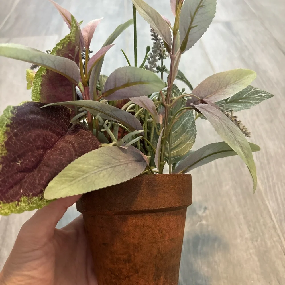 Hobby Lobby Faux Floral Arrangement with Purple and Green Leaves